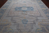 Grey Geometric Fine Serapi Hand Knotted Wool Rug - 10' 1" X 14' 0"