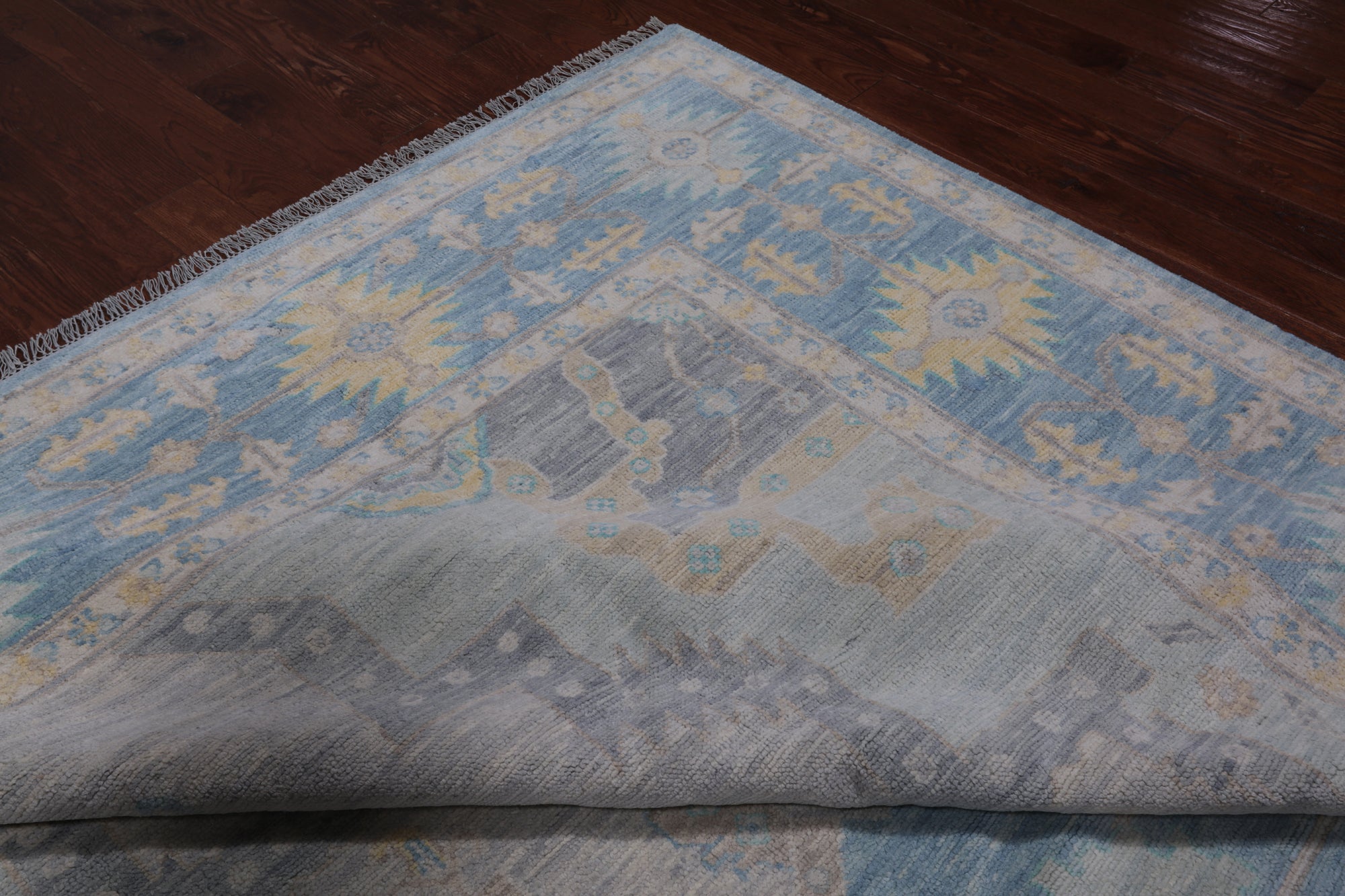 Grey Geometric Fine Serapi Hand Knotted Wool Rug - 10' 1" X 14' 0"