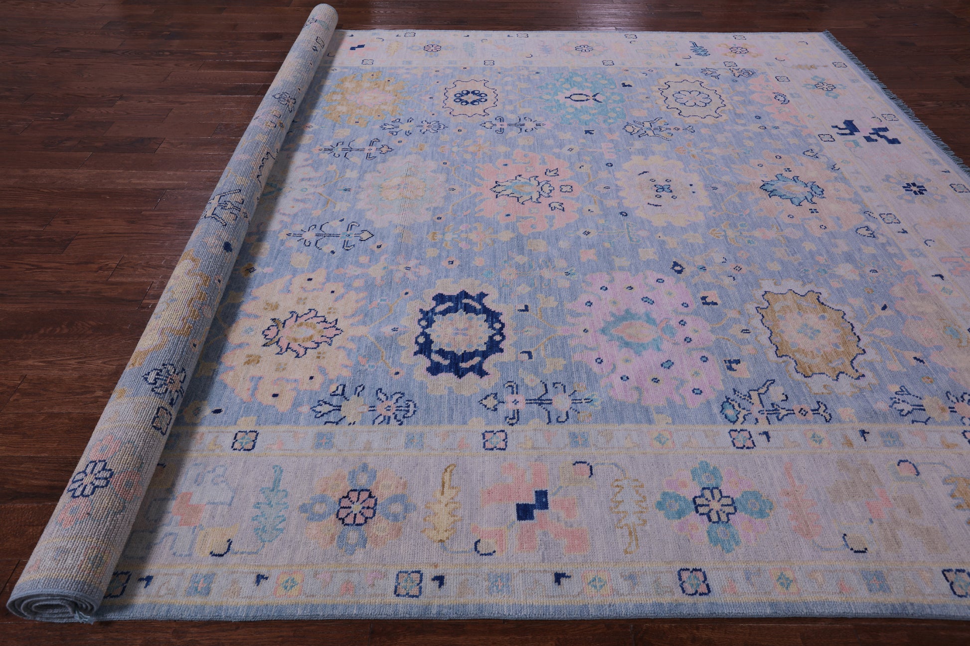 Blue Turkish Oushak Hand Knotted Wool Rug - 10' 1" X 13' 8" - Golden Nile