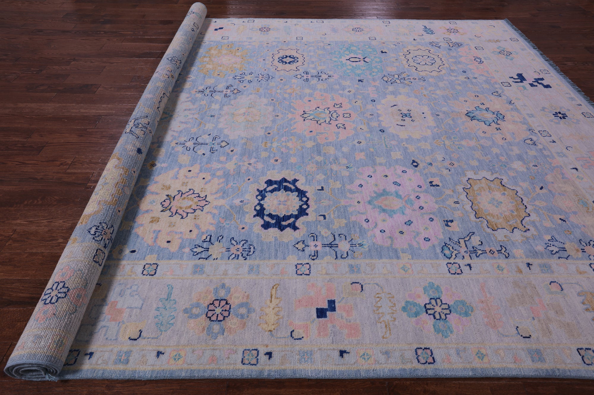 Blue Turkish Oushak Hand Knotted Wool Rug - 10' 1" X 13' 8" - Golden Nile