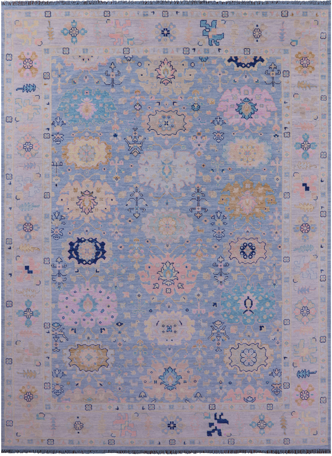 Blue Turkish Oushak Hand Knotted Wool Rug - 10' 1" X 13' 8" - Golden Nile