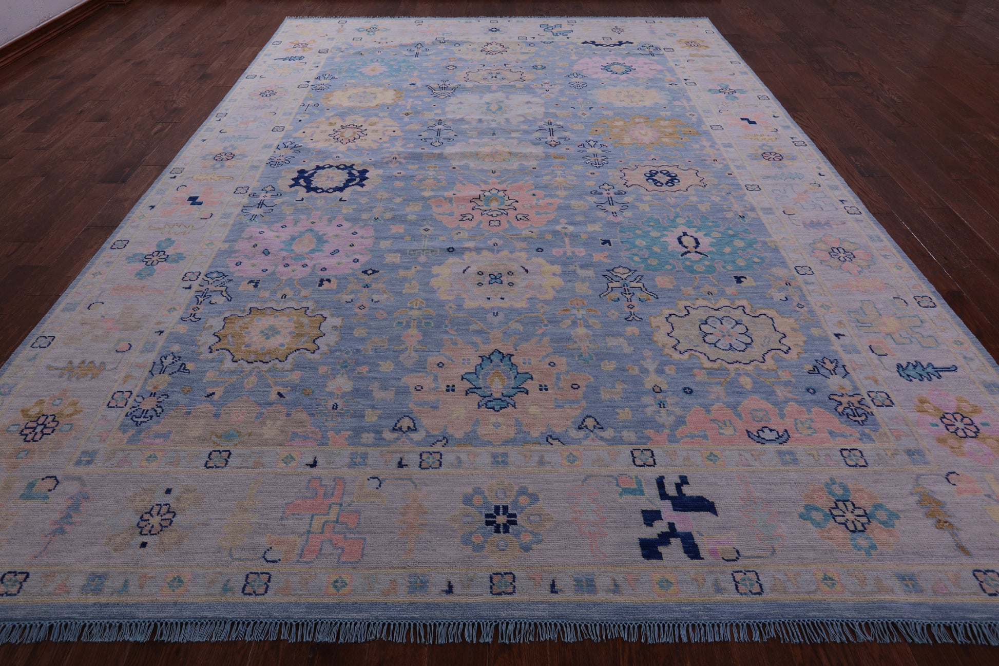 Blue Turkish Oushak Hand Knotted Wool Rug - 10' 1" X 13' 8" - Golden Nile