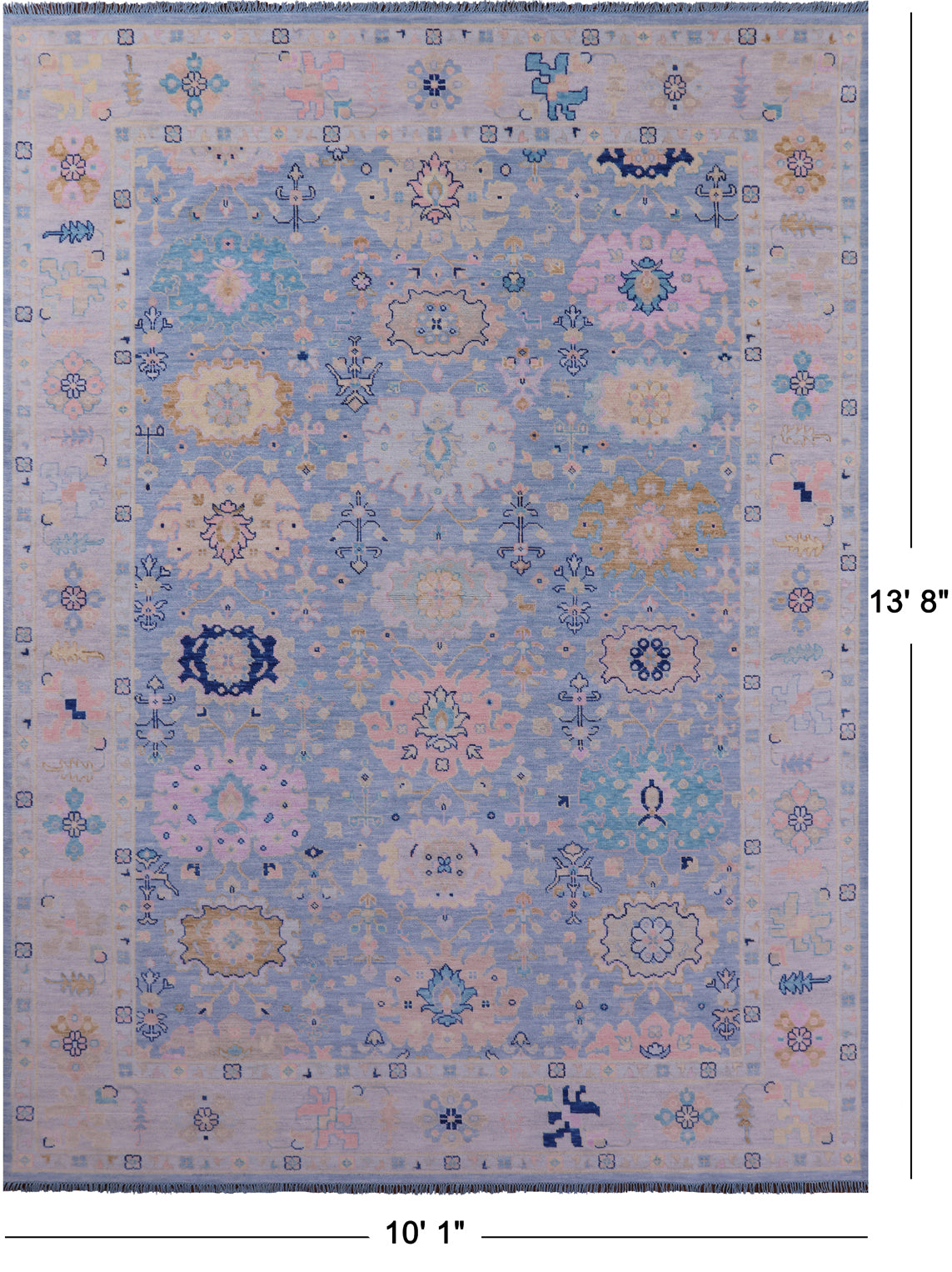 Blue Turkish Oushak Hand Knotted Wool Rug - 10' 1" X 13' 8" - Golden Nile