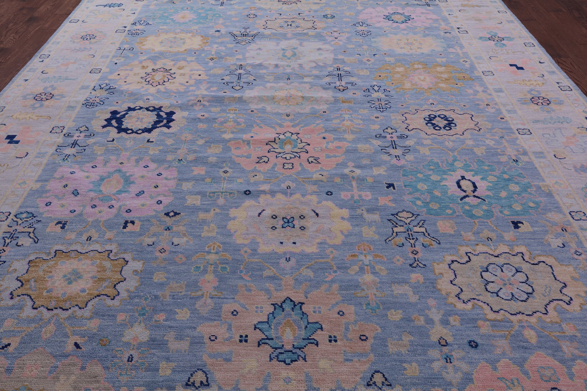 Blue Turkish Oushak Hand Knotted Wool Rug - 10' 1" X 13' 8" - Golden Nile