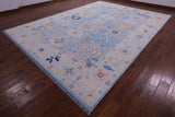 Blue Turkish Oushak Hand Knotted Wool Rug - 10' 1" X 13' 8" - Golden Nile
