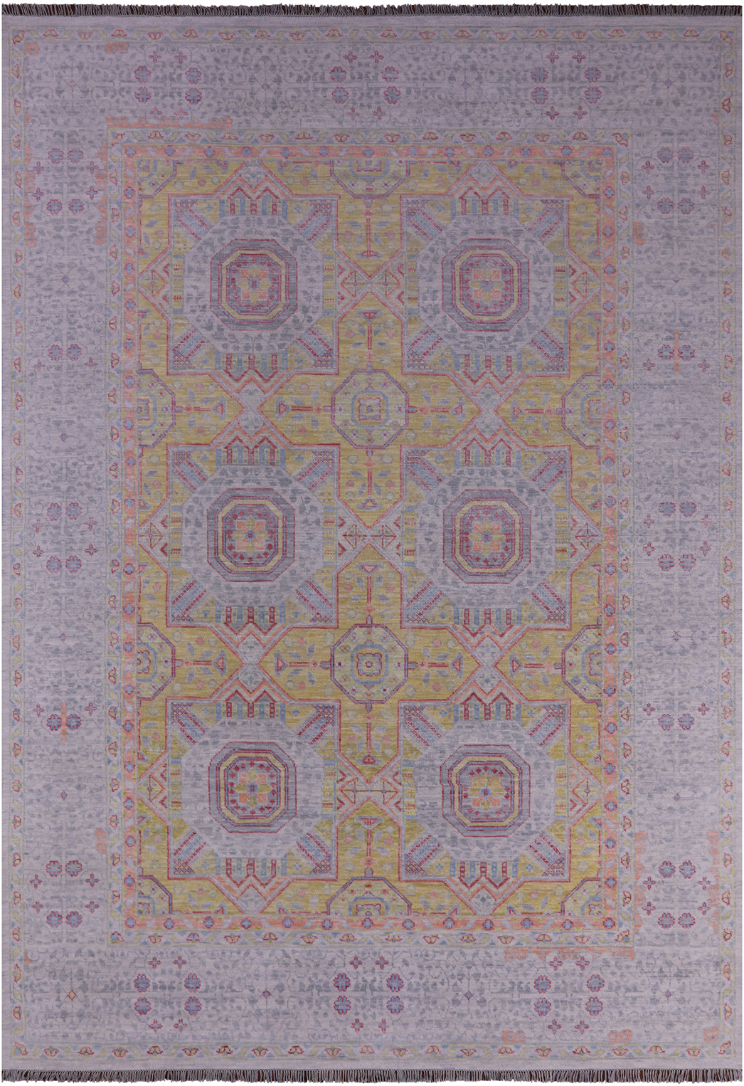 Geometric Persian Mamluk Hand Knotted Wool Rug - 9' 11" X 14' 1" - Golden Nile