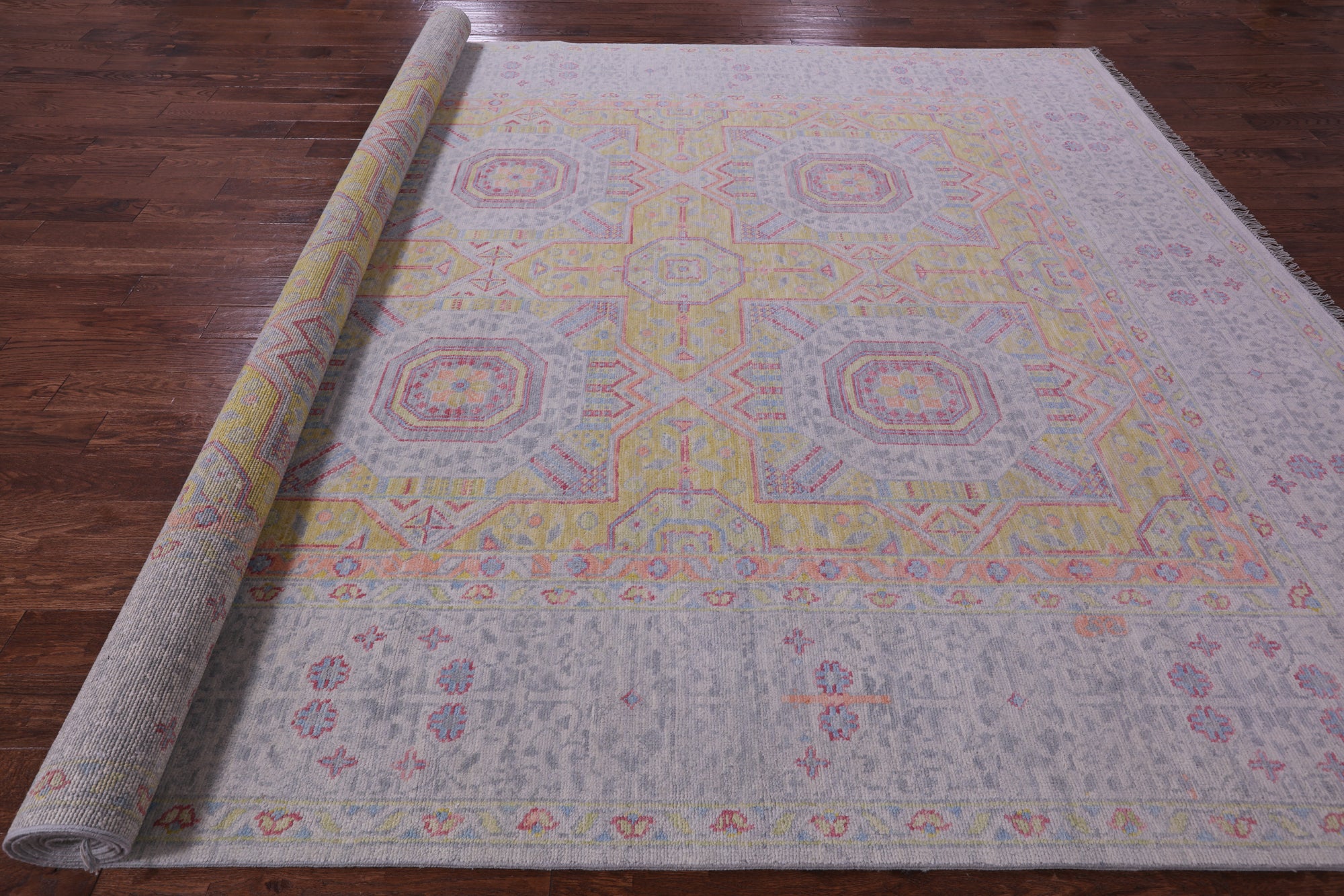 Geometric Persian Mamluk Hand Knotted Wool Rug - 9' 11" X 14' 1" - Golden Nile