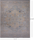 Grey Geometric Fine Serapi Hand Knotted Wool Rug - 11' 11" X 14' 10"