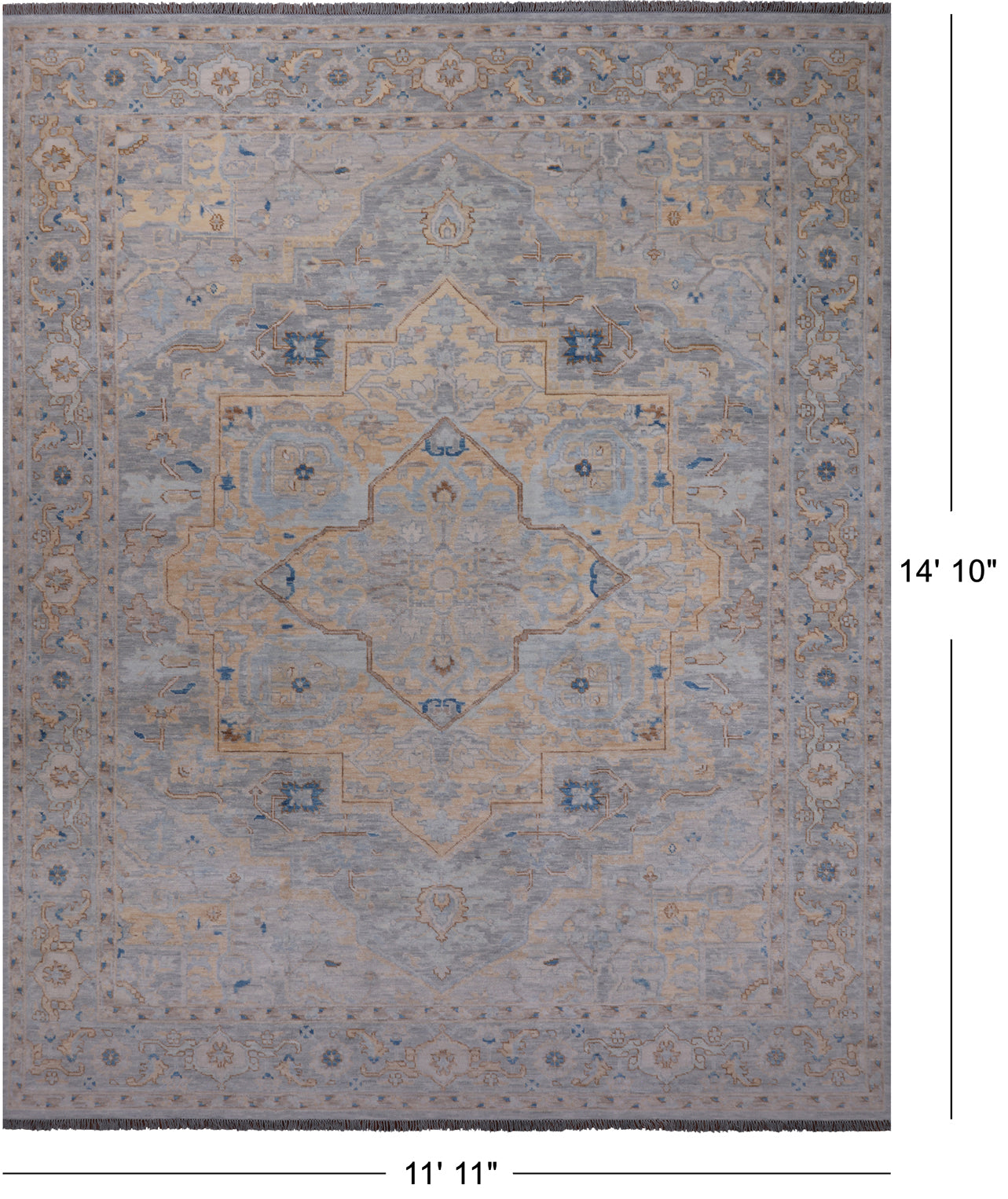 Grey Geometric Fine Serapi Hand Knotted Wool Rug - 11' 11" X 14' 10"
