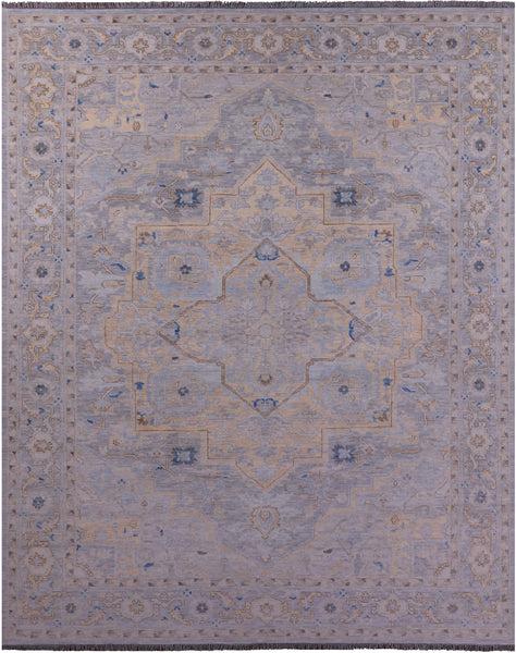 Grey Geometric Fine Serapi Hand Knotted Wool Rug - 11' 11" X 14' 10" - Golden Nile