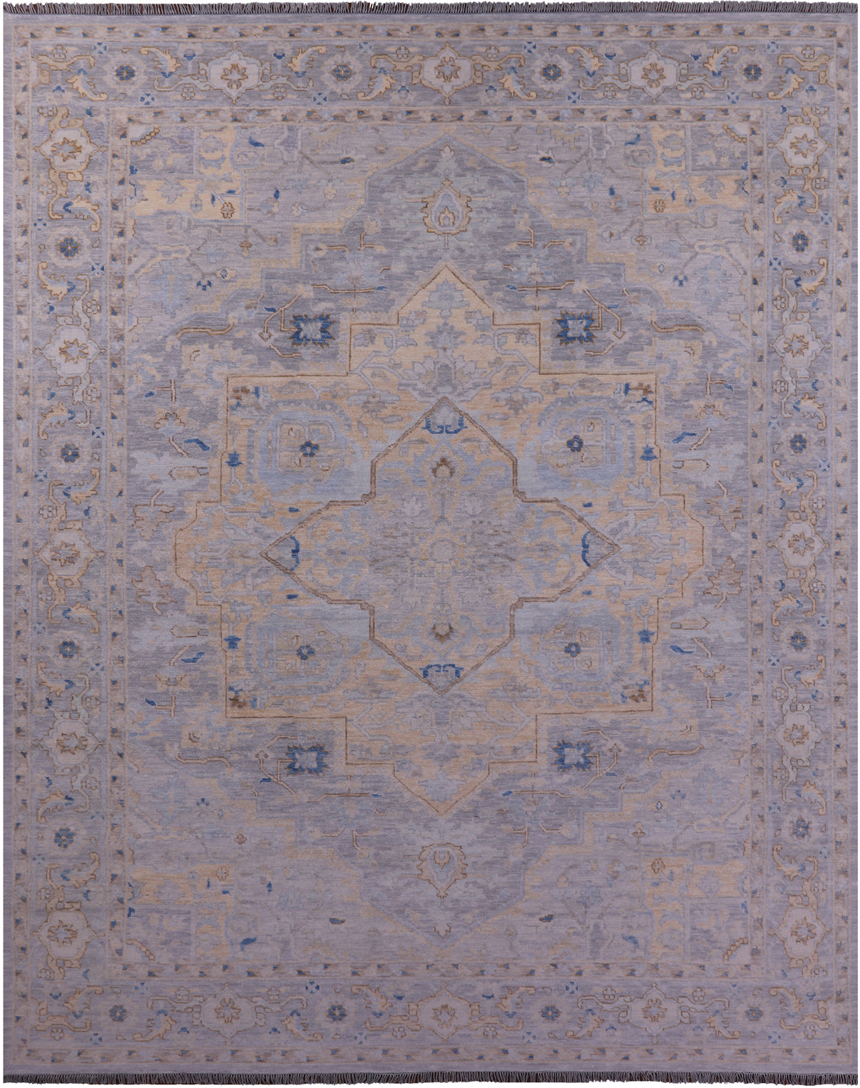 Grey Geometric Fine Serapi Hand Knotted Wool Rug - 11' 11" X 14' 10" - Golden Nile