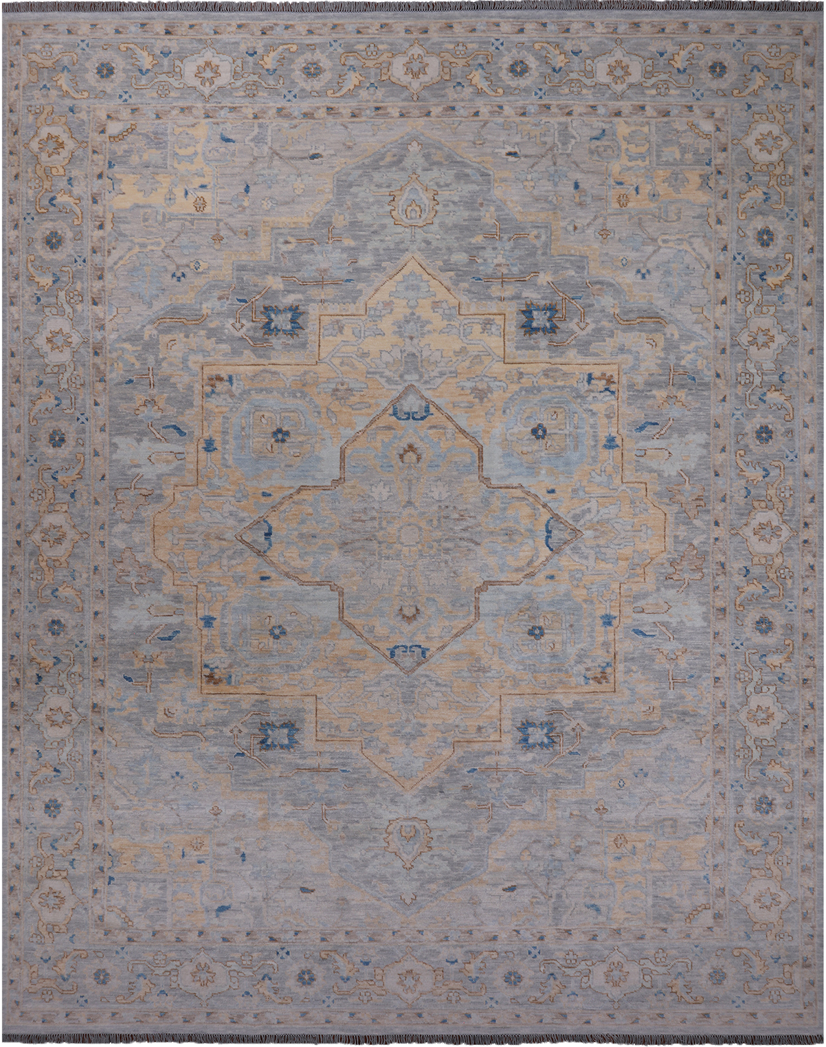 Grey Geometric Fine Serapi Hand Knotted Wool Rug - 11' 11" X 14' 10"