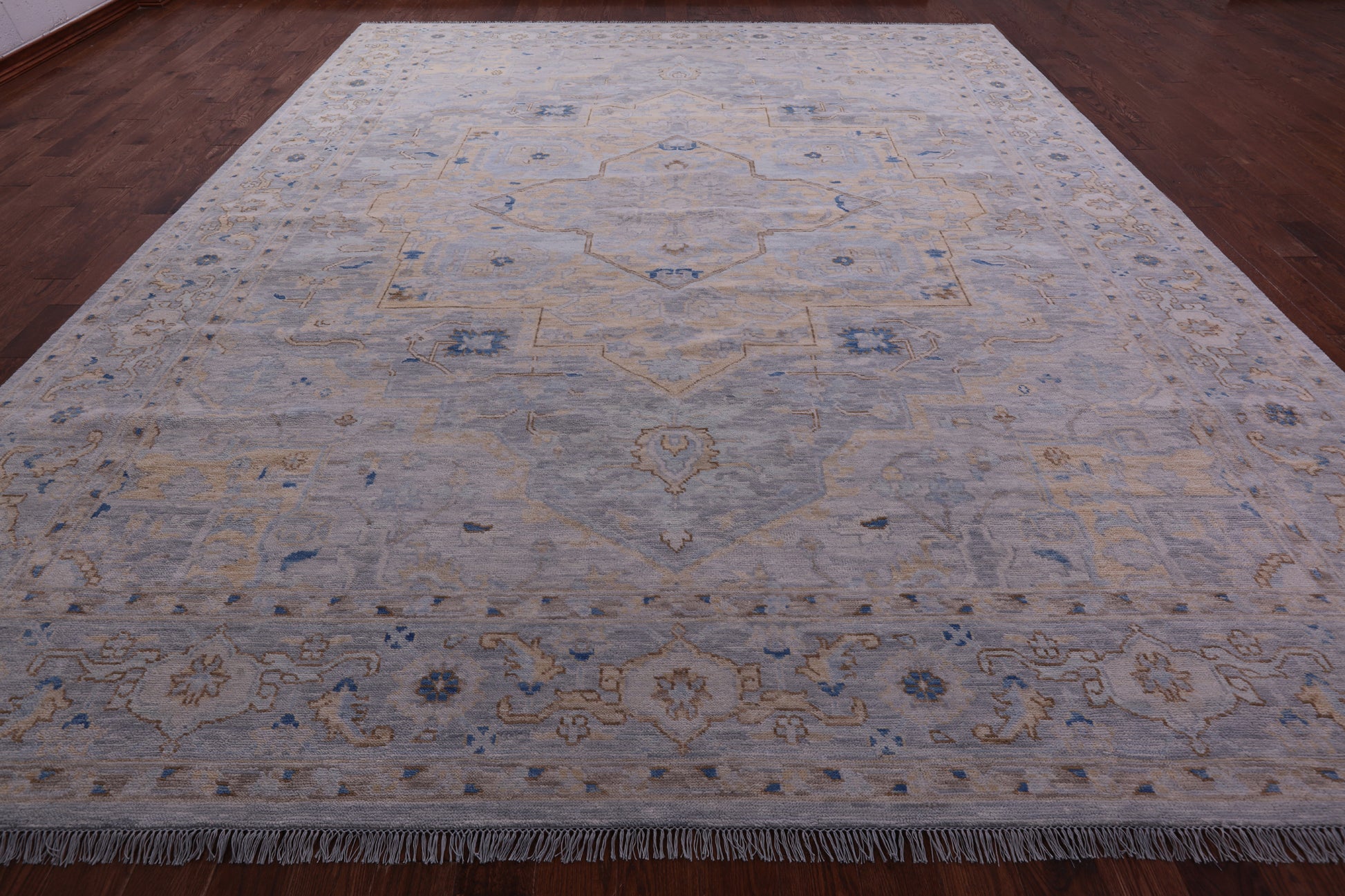 Grey Geometric Fine Serapi Hand Knotted Wool Rug - 11' 11" X 14' 10" - Golden Nile