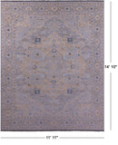 Grey Geometric Fine Serapi Hand Knotted Wool Rug - 11' 11" X 14' 10" - Golden Nile