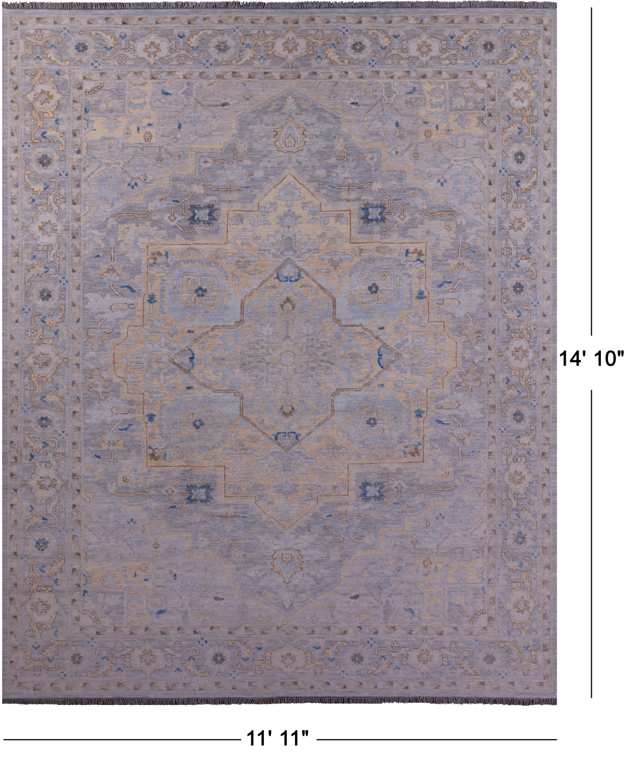 Grey Geometric Fine Serapi Hand Knotted Wool Rug - 11' 11" X 14' 10" - Golden Nile