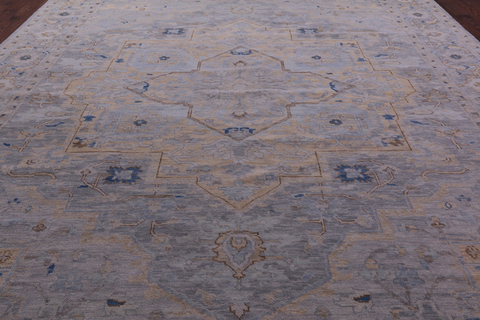 Grey Geometric Fine Serapi Hand Knotted Wool Rug - 11' 11" X 14' 10" - Golden Nile