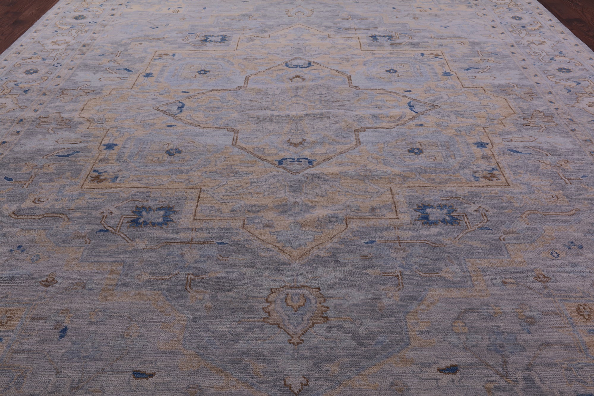 Grey Geometric Fine Serapi Hand Knotted Wool Rug - 11' 11" X 14' 10" - Golden Nile