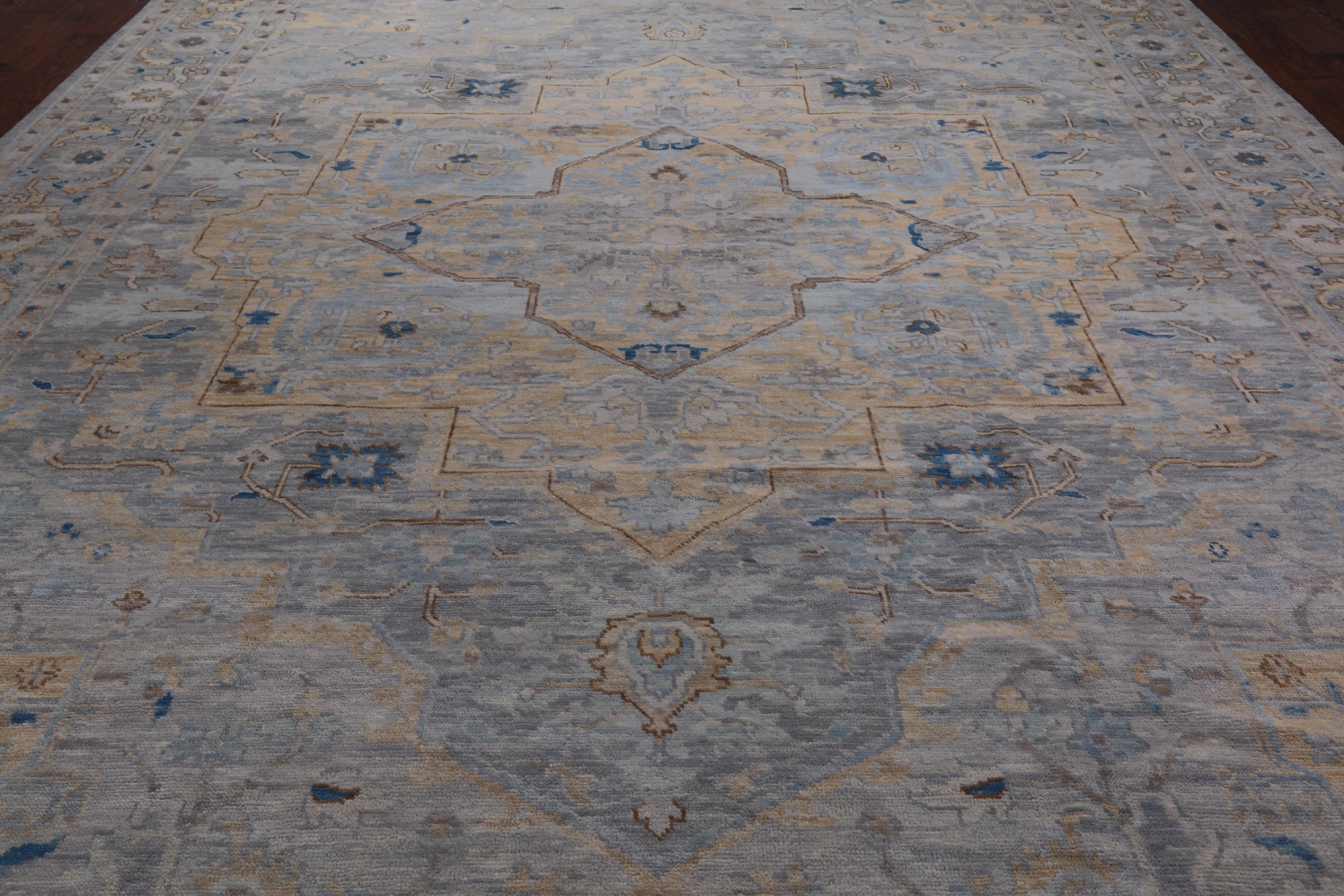 Grey Geometric Fine Serapi Hand Knotted Wool Rug - 11' 11" X 14' 10"