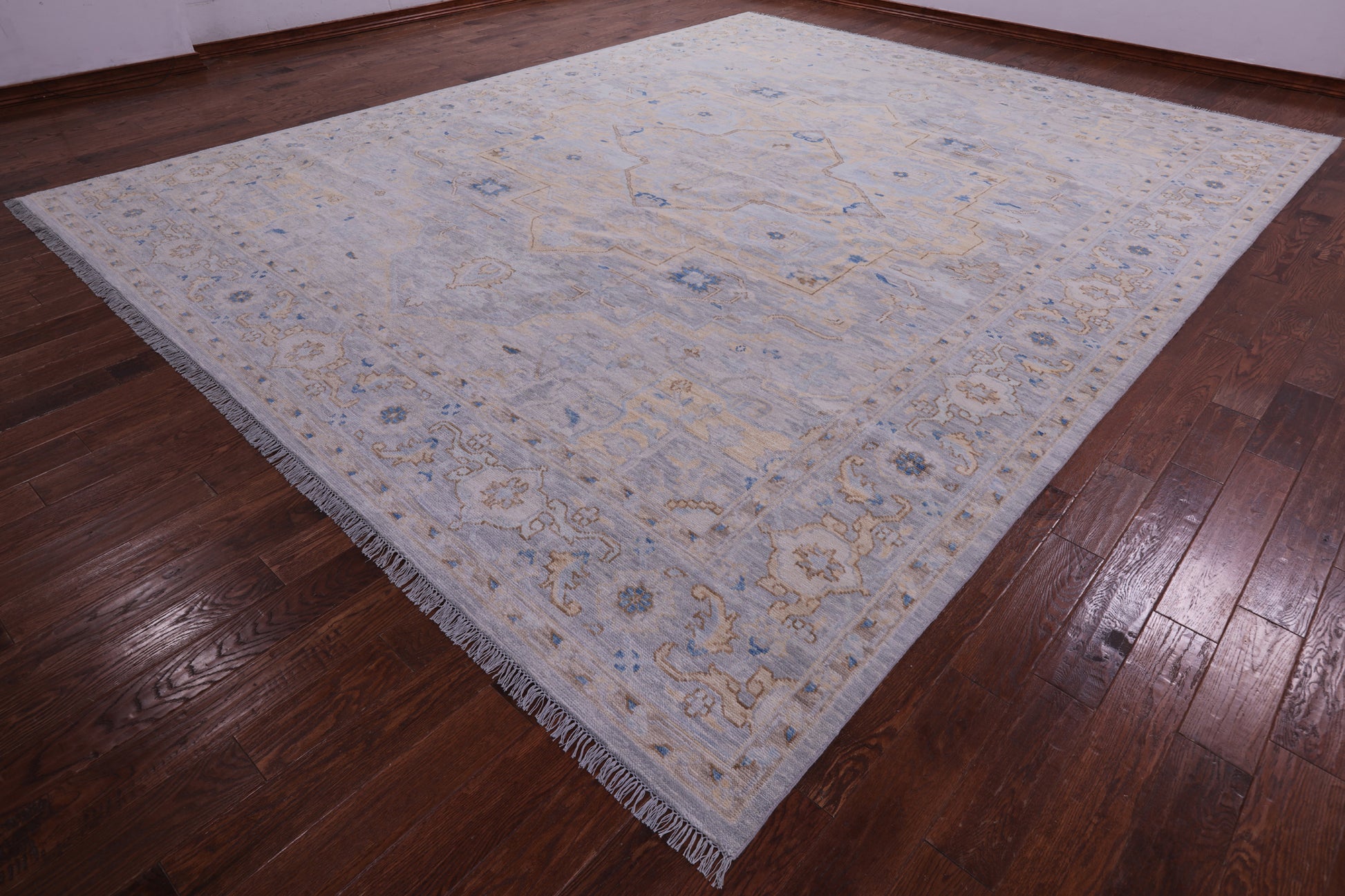 Grey Geometric Fine Serapi Hand Knotted Wool Rug - 11' 11" X 14' 10" - Golden Nile