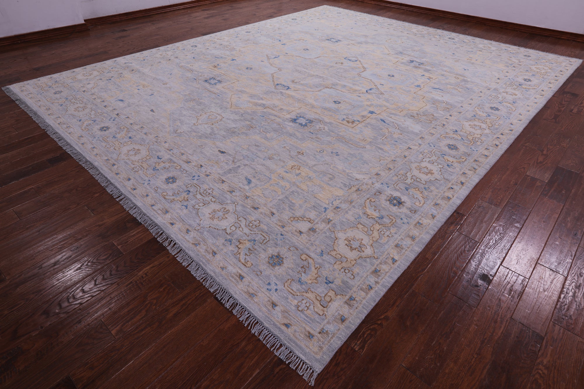 Grey Geometric Fine Serapi Hand Knotted Wool Rug - 11' 11" X 14' 10" - Golden Nile