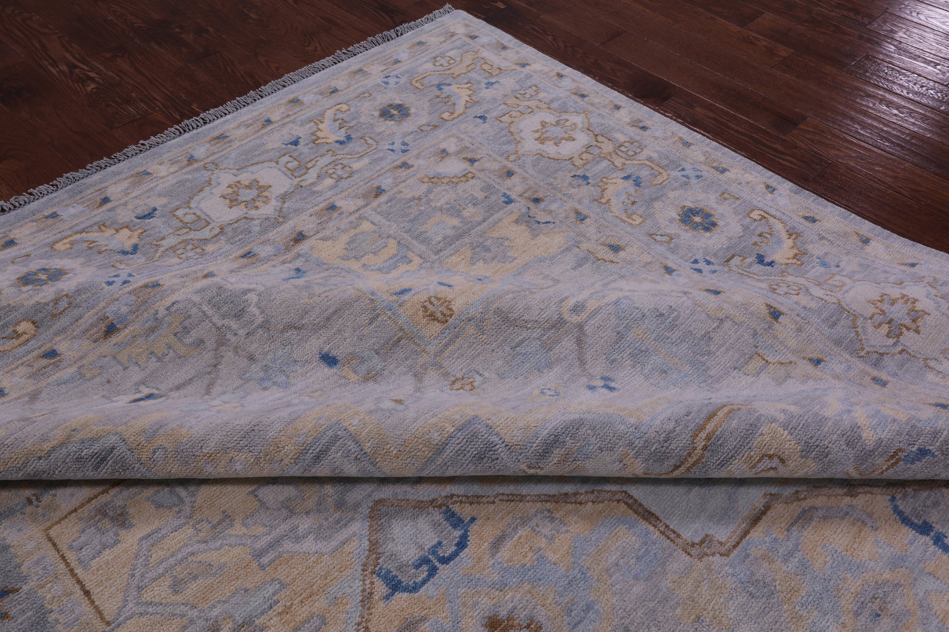 Grey Geometric Fine Serapi Hand Knotted Wool Rug - 11' 11" X 14' 10" - Golden Nile