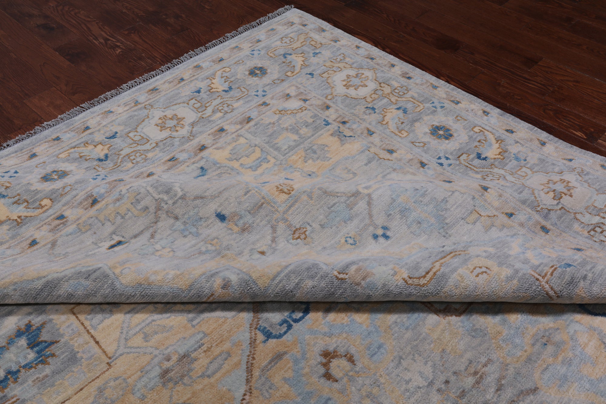 Grey Geometric Fine Serapi Hand Knotted Wool Rug - 11' 11" X 14' 10"