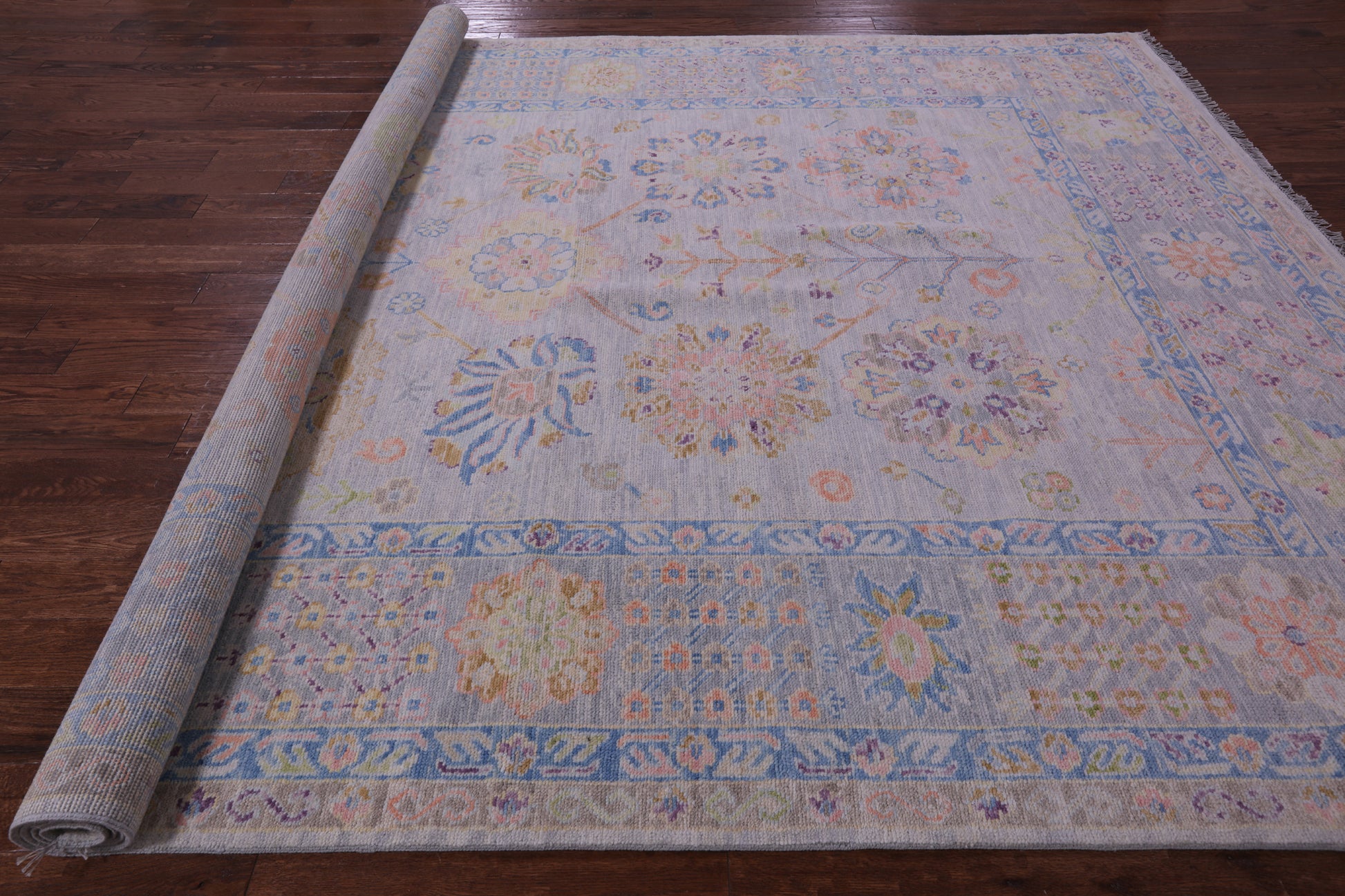 Grey Geometric Fine Serapi Hand Knotted Wool Rug - 9' 3" X 12' 2" - Golden Nile