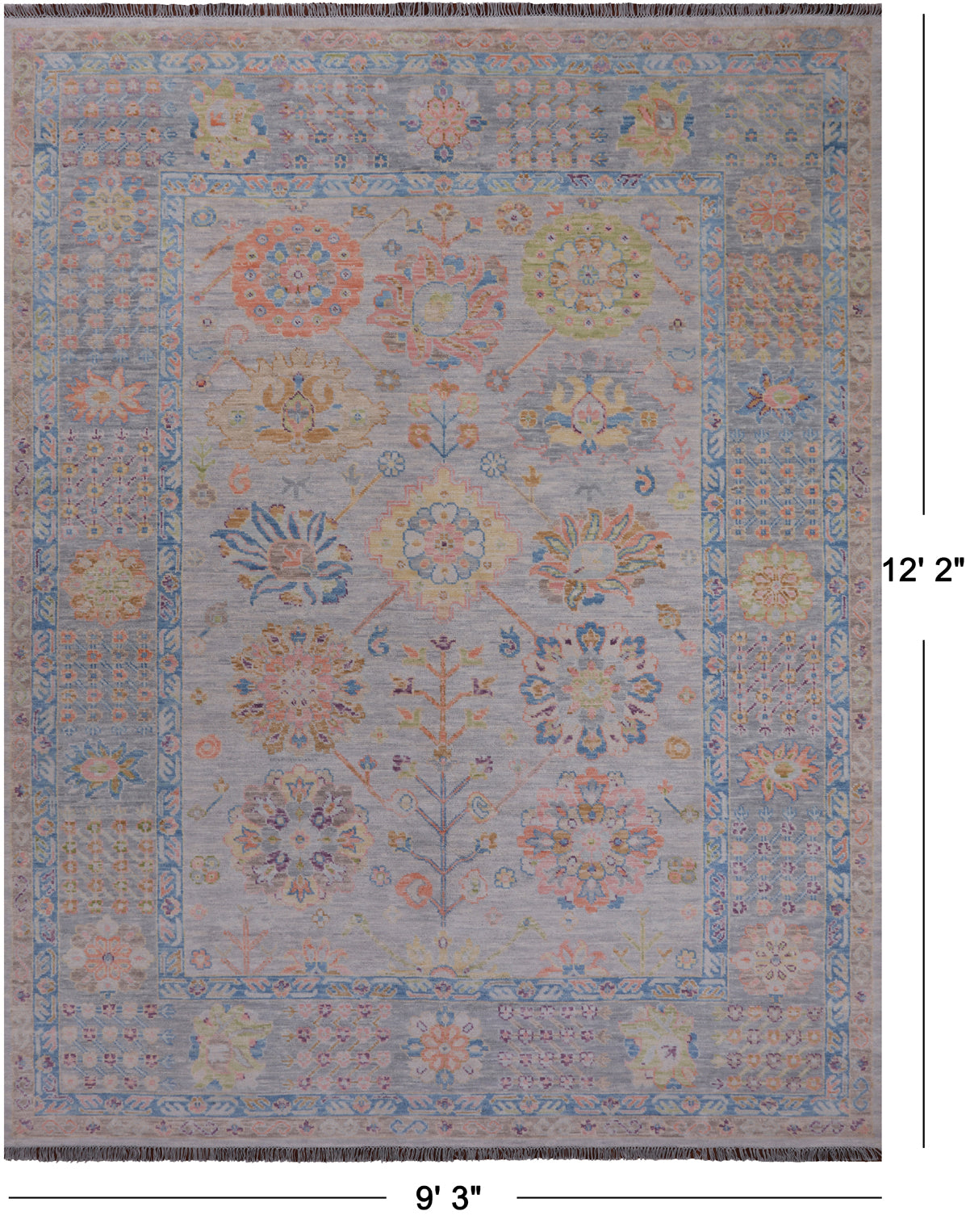Grey Geometric Fine Serapi Hand Knotted Wool Rug - 9' 3" X 12' 2"