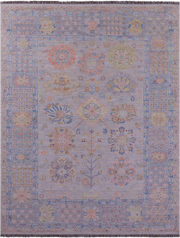 Grey Geometric Fine Serapi Hand Knotted Wool Rug - 9' 3