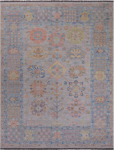 Grey Geometric Fine Serapi Hand Knotted Wool Rug - 9' 3" X 12' 2"