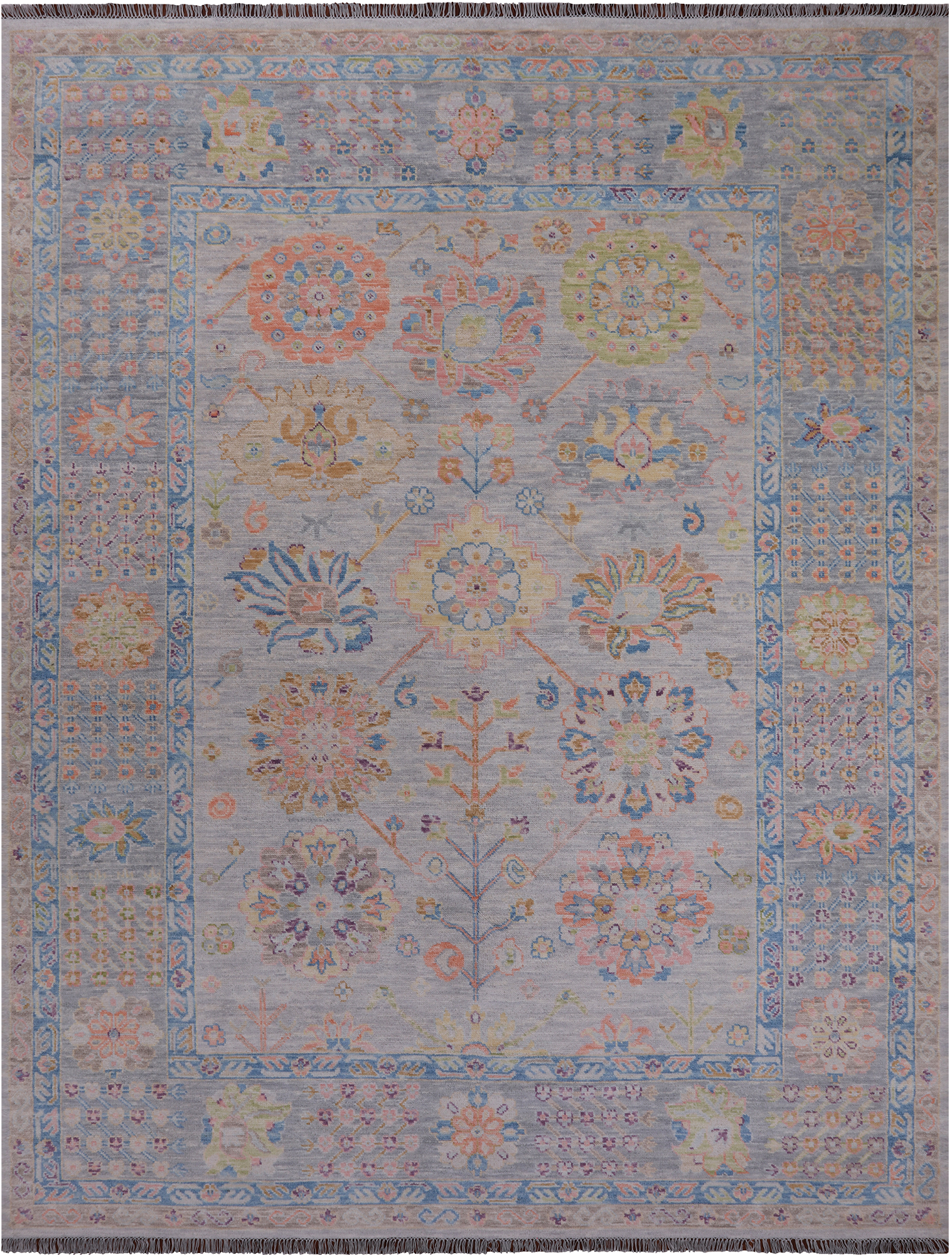 Grey Geometric Fine Serapi Hand Knotted Wool Rug - 9' 3" X 12' 2"