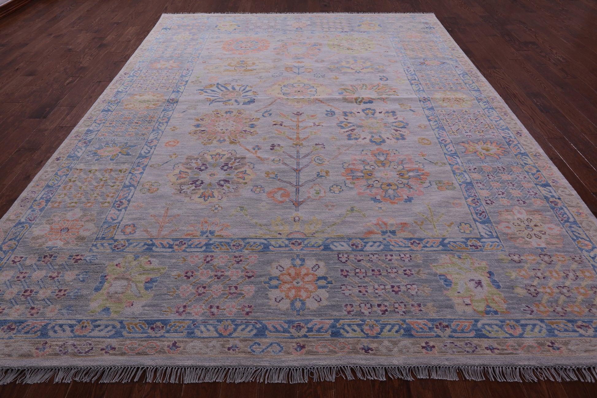 Grey Geometric Fine Serapi Hand Knotted Wool Rug - 9' 3" X 12' 2" - Golden Nile