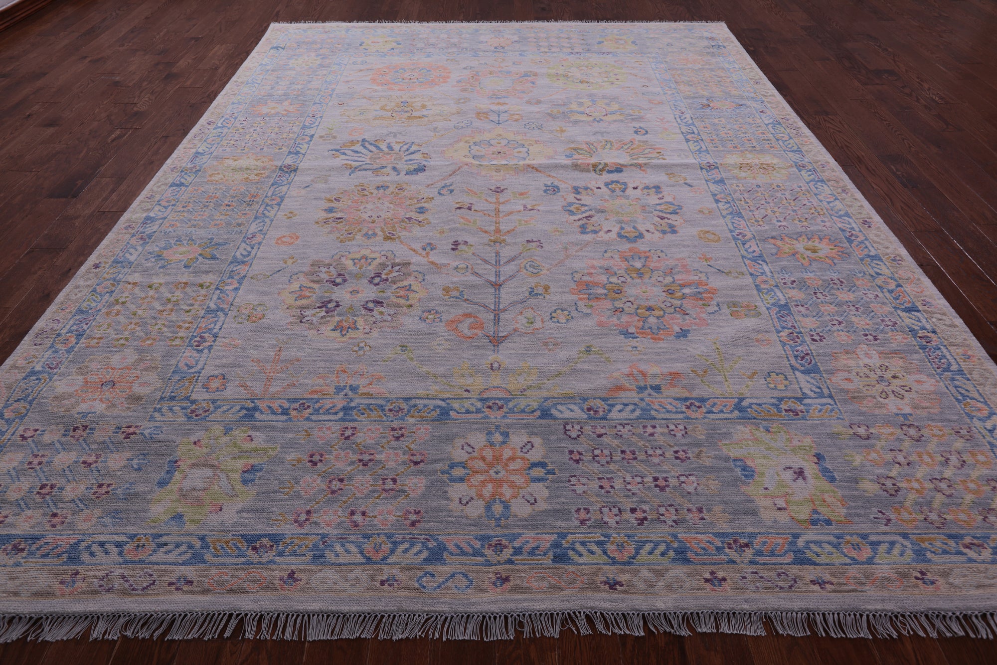 Grey Geometric Fine Serapi Hand Knotted Wool Rug - 9' 3" X 12' 2" - Golden Nile