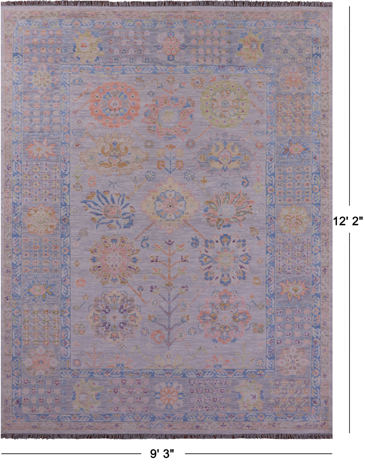 Grey Geometric Fine Serapi Hand Knotted Wool Rug - 9' 3" X 12' 2" - Golden Nile