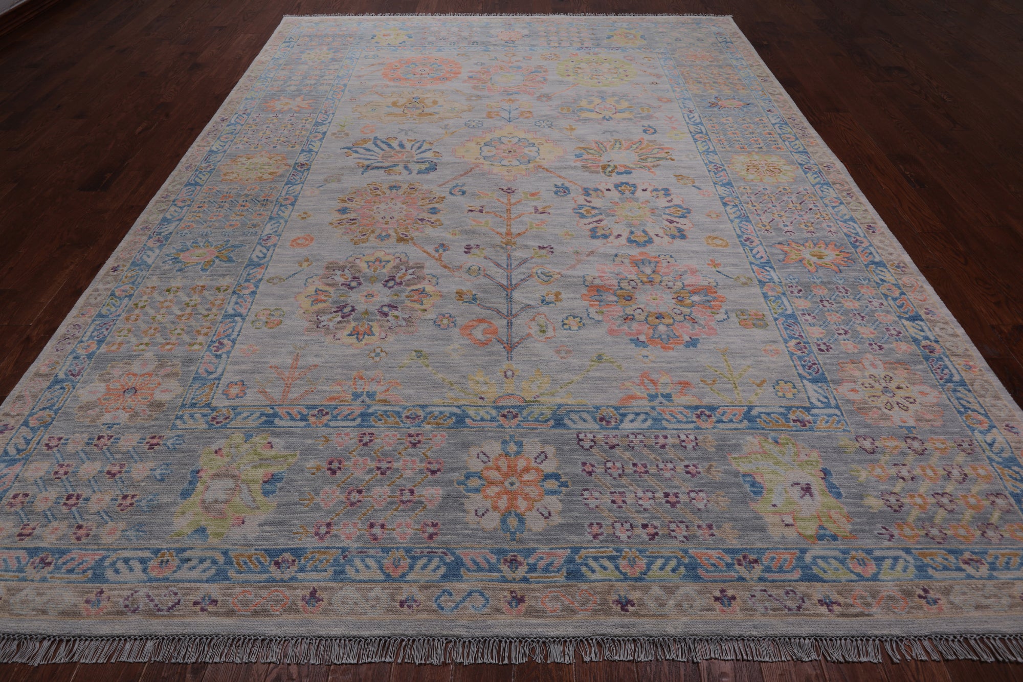Grey Geometric Fine Serapi Hand Knotted Wool Rug - 9' 3" X 12' 2"