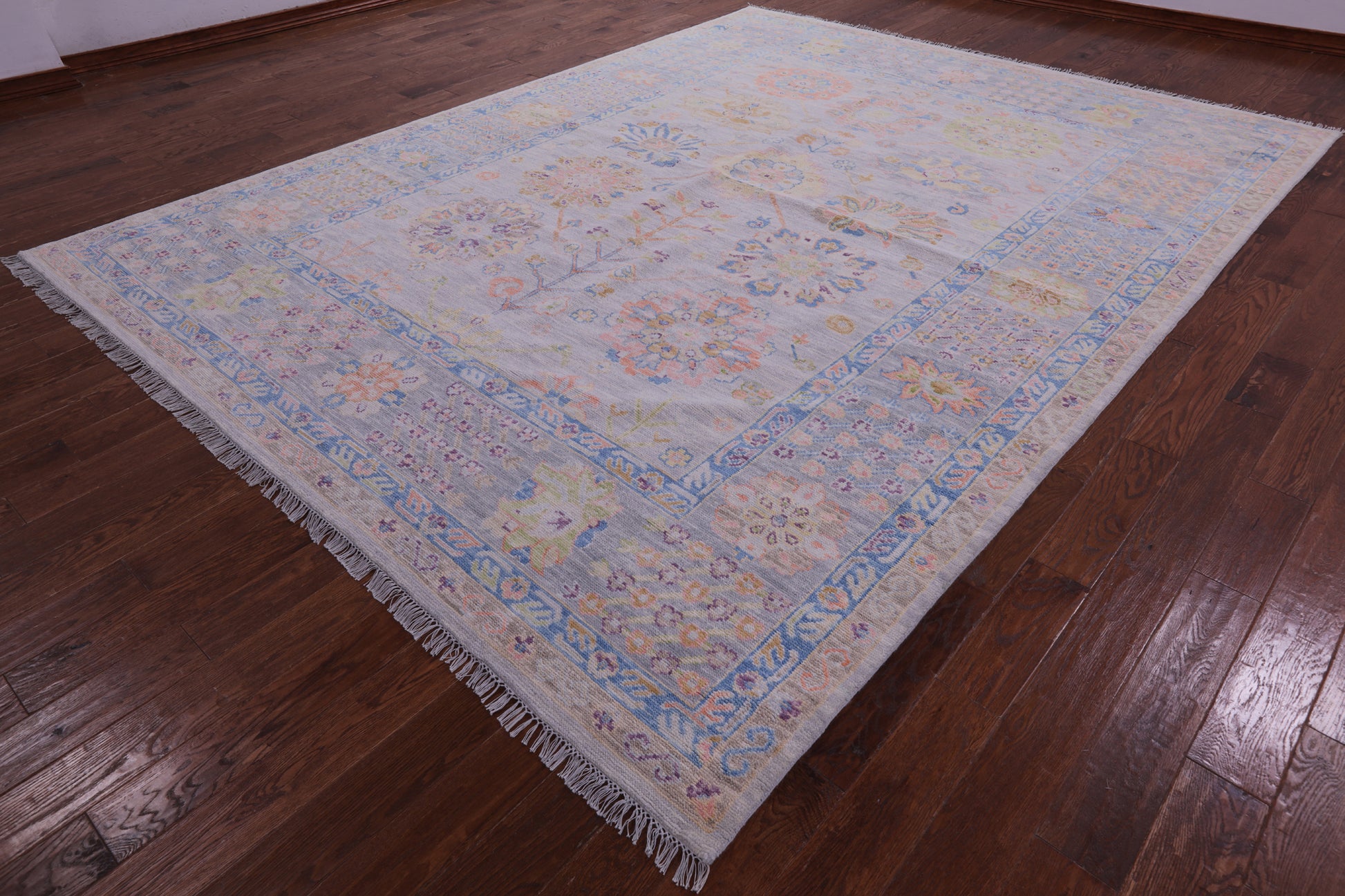 Grey Geometric Fine Serapi Hand Knotted Wool Rug - 9' 3" X 12' 2" - Golden Nile