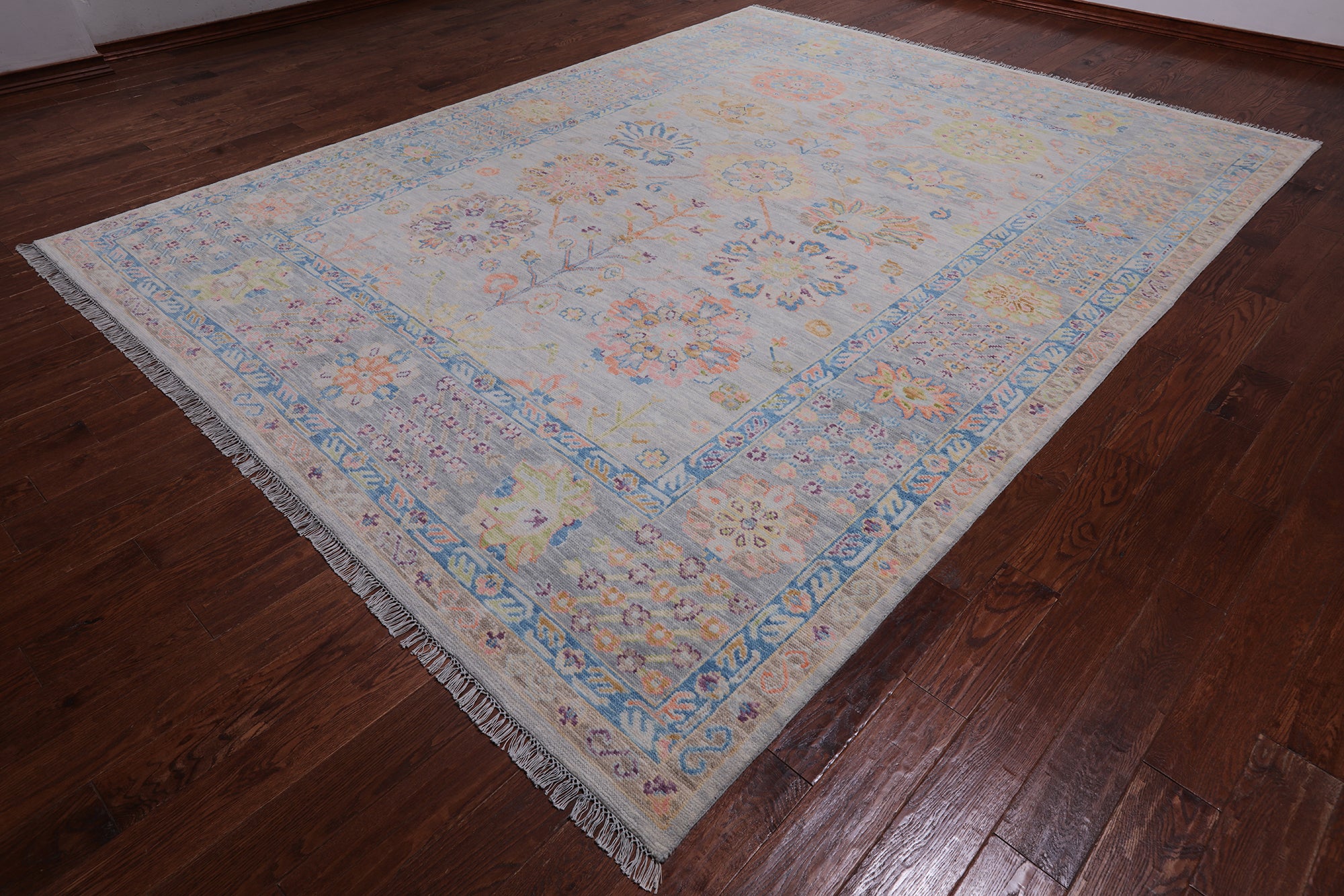 Grey Geometric Fine Serapi Hand Knotted Wool Rug - 9' 3" X 12' 2"