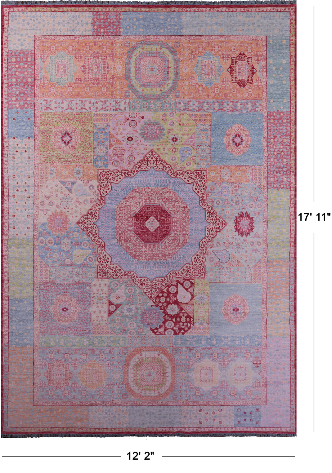 Geometric Persian Mamluk Hand Knotted Wool Rug - 12' 2" X 17' 11" - Golden Nile