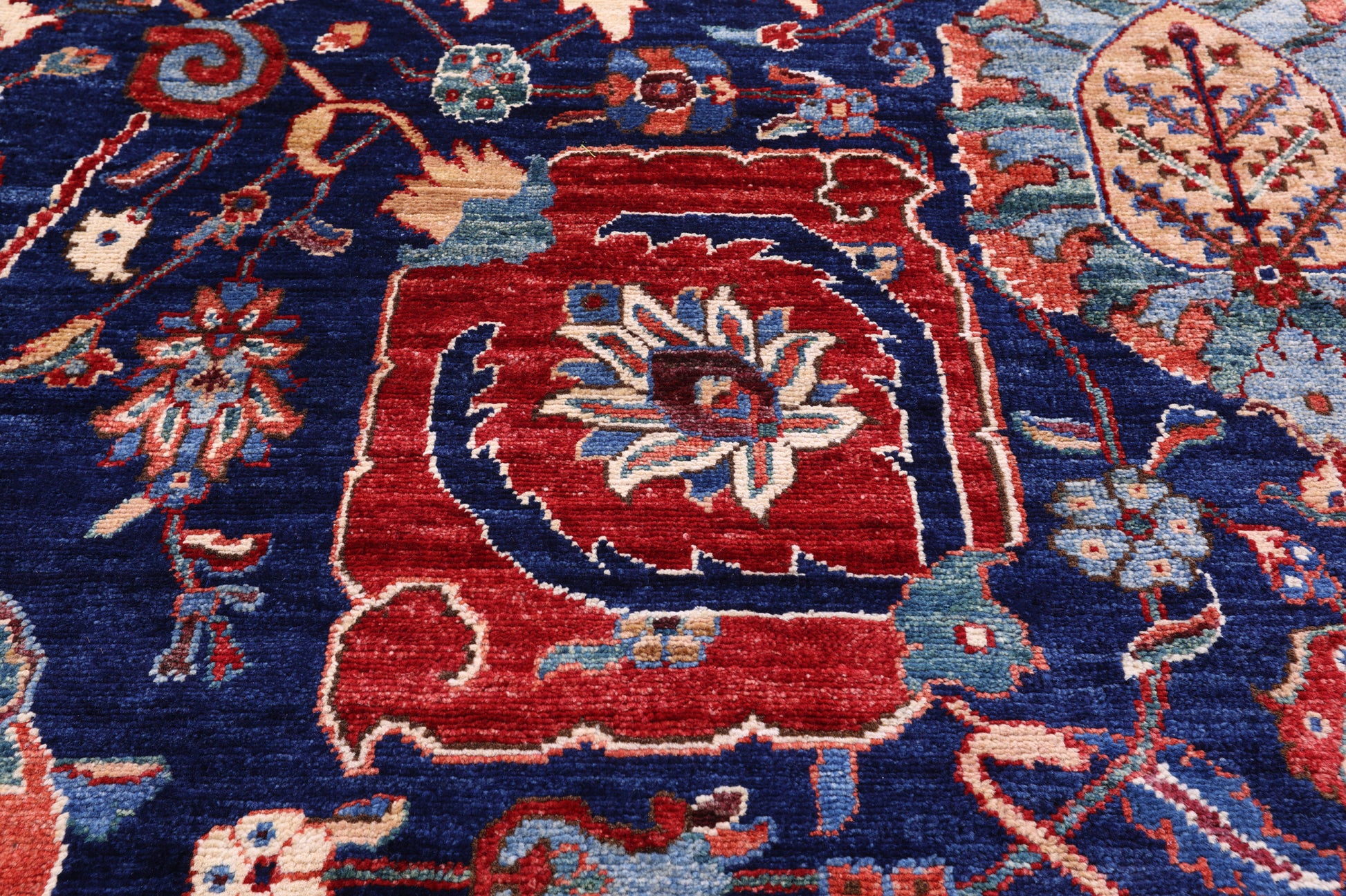 Blue Persian Fine Serapi Handmade Wool Rug - 10' 11" X 16' 7" - Golden Nile