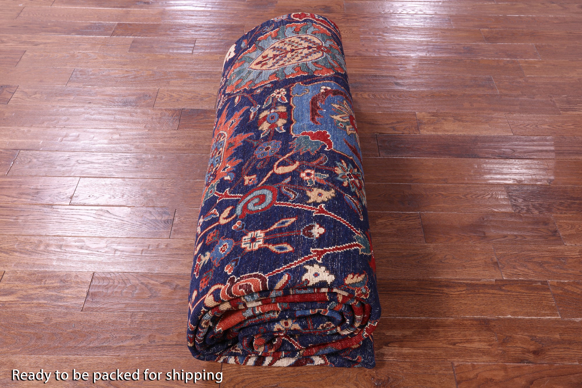 Blue Persian Fine Serapi Handmade Wool Rug - 10' 11" X 16' 7" - Golden Nile