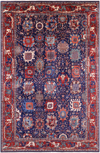 Blue Persian Fine Serapi Handmade Wool Rug - 10' 11" X 16' 7" - Golden Nile