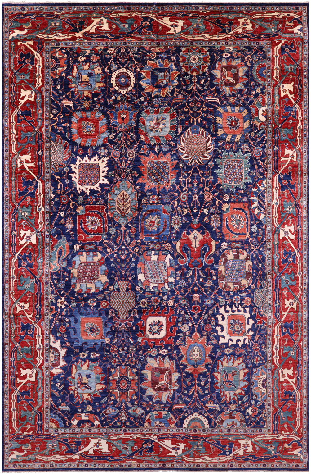 Blue Persian Fine Serapi Handmade Wool Rug - 10' 11" X 16' 7" - Golden Nile