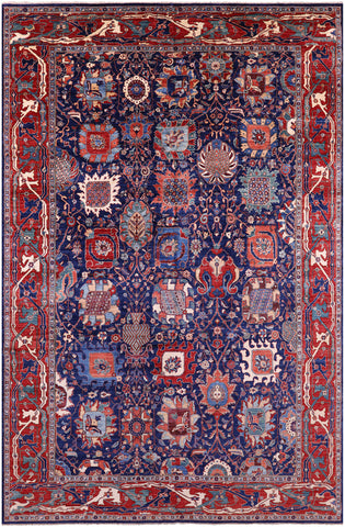 Blue Persian Fine Serapi Handmade Wool Rug - 10' 11