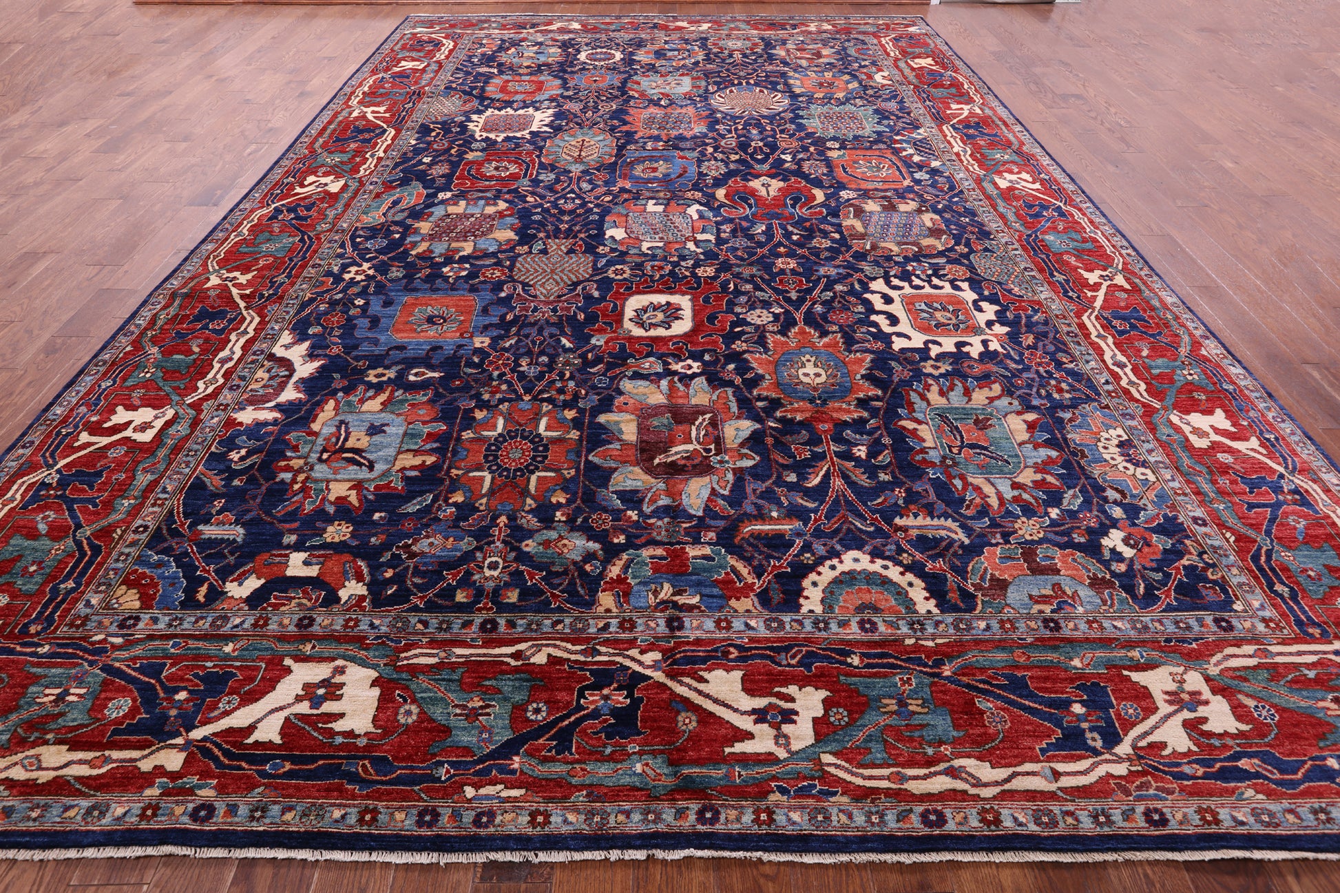 Blue Persian Fine Serapi Handmade Wool Rug - 10' 11" X 16' 7" - Golden Nile