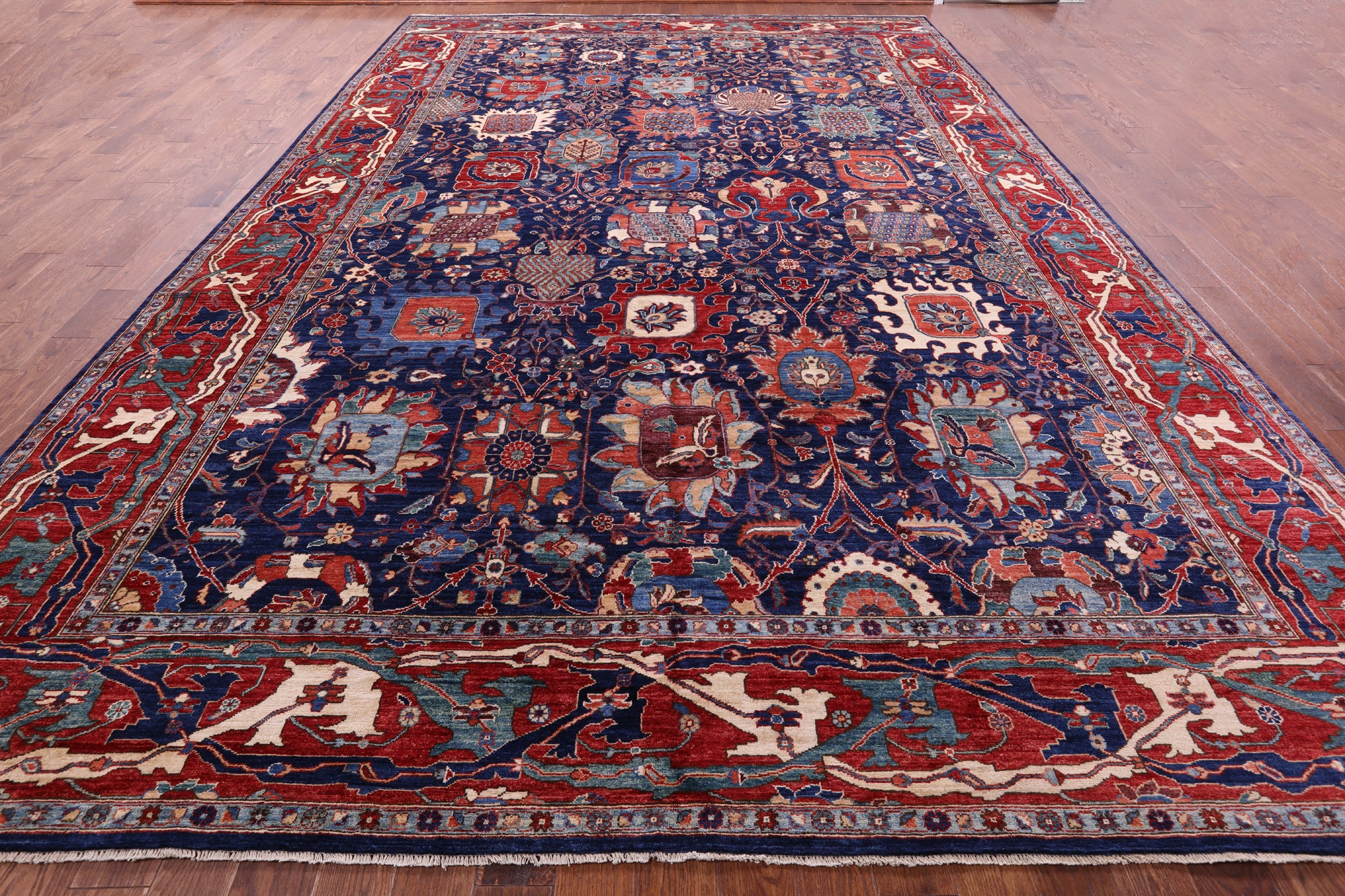 Blue Persian Fine Serapi Handmade Wool Rug - 10' 11" X 16' 7" - Golden Nile