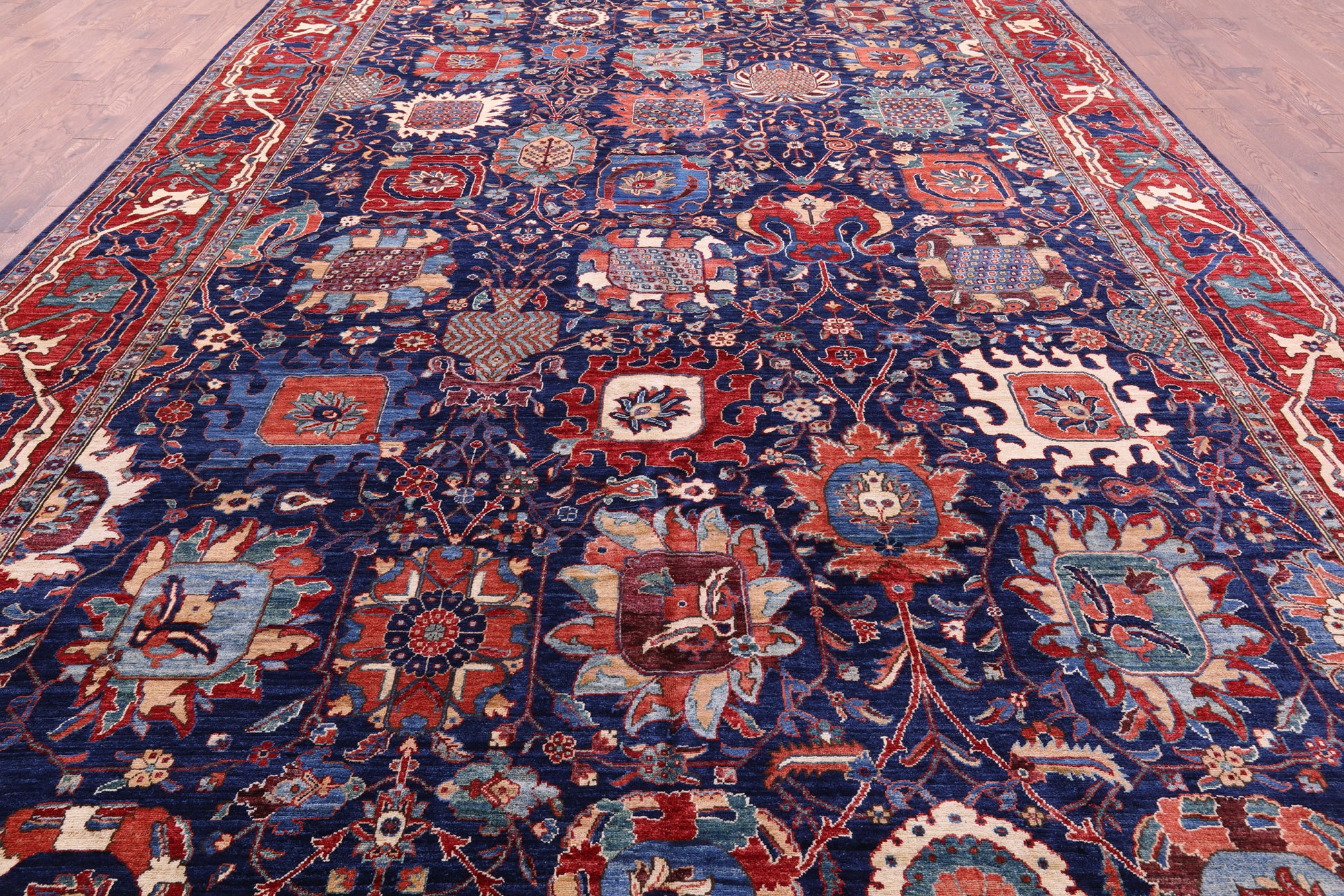 Blue Persian Fine Serapi Handmade Wool Rug - 10' 11" X 16' 7" - Golden Nile