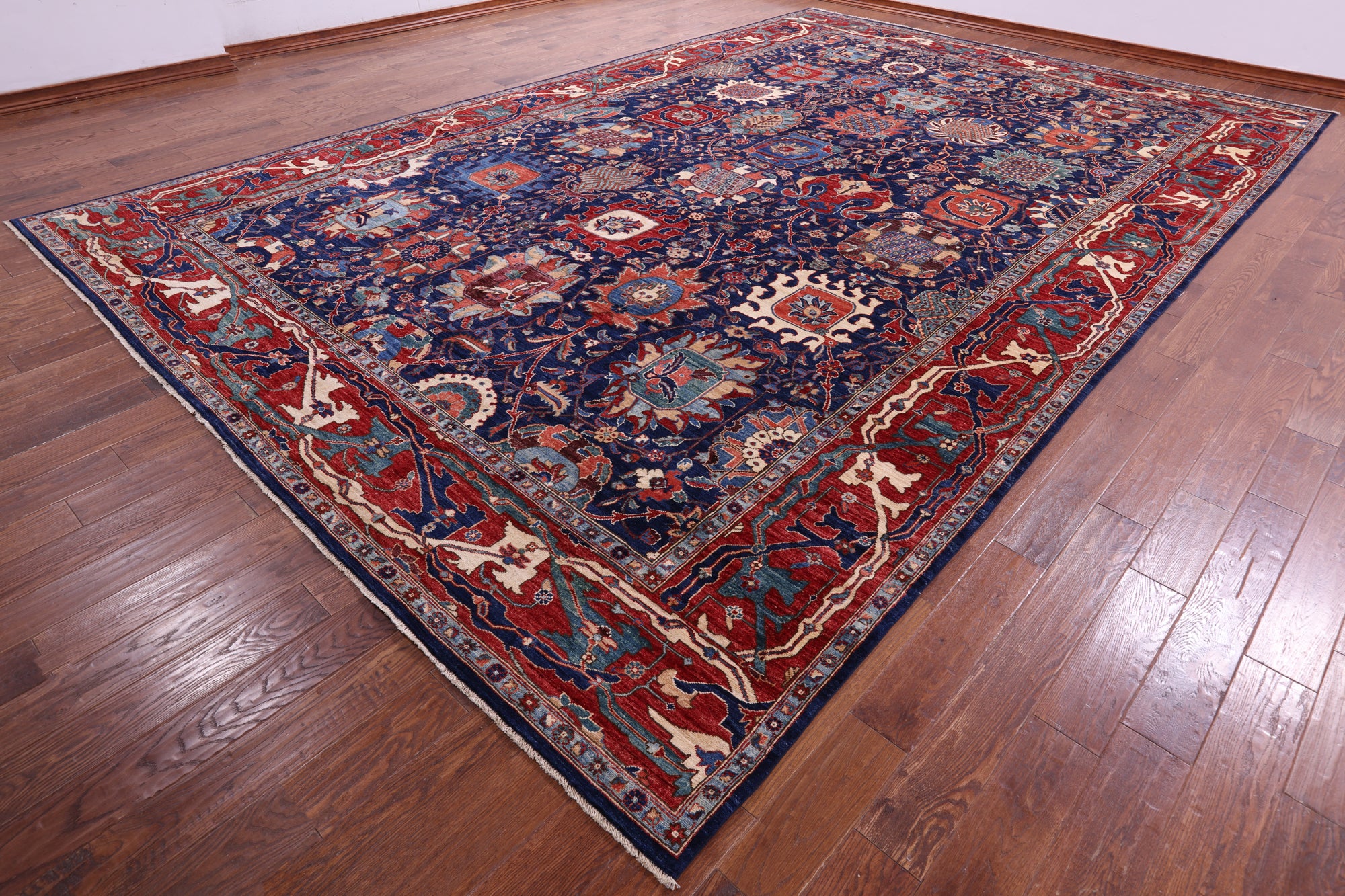Blue Persian Fine Serapi Handmade Wool Rug - 10' 11" X 16' 7" - Golden Nile