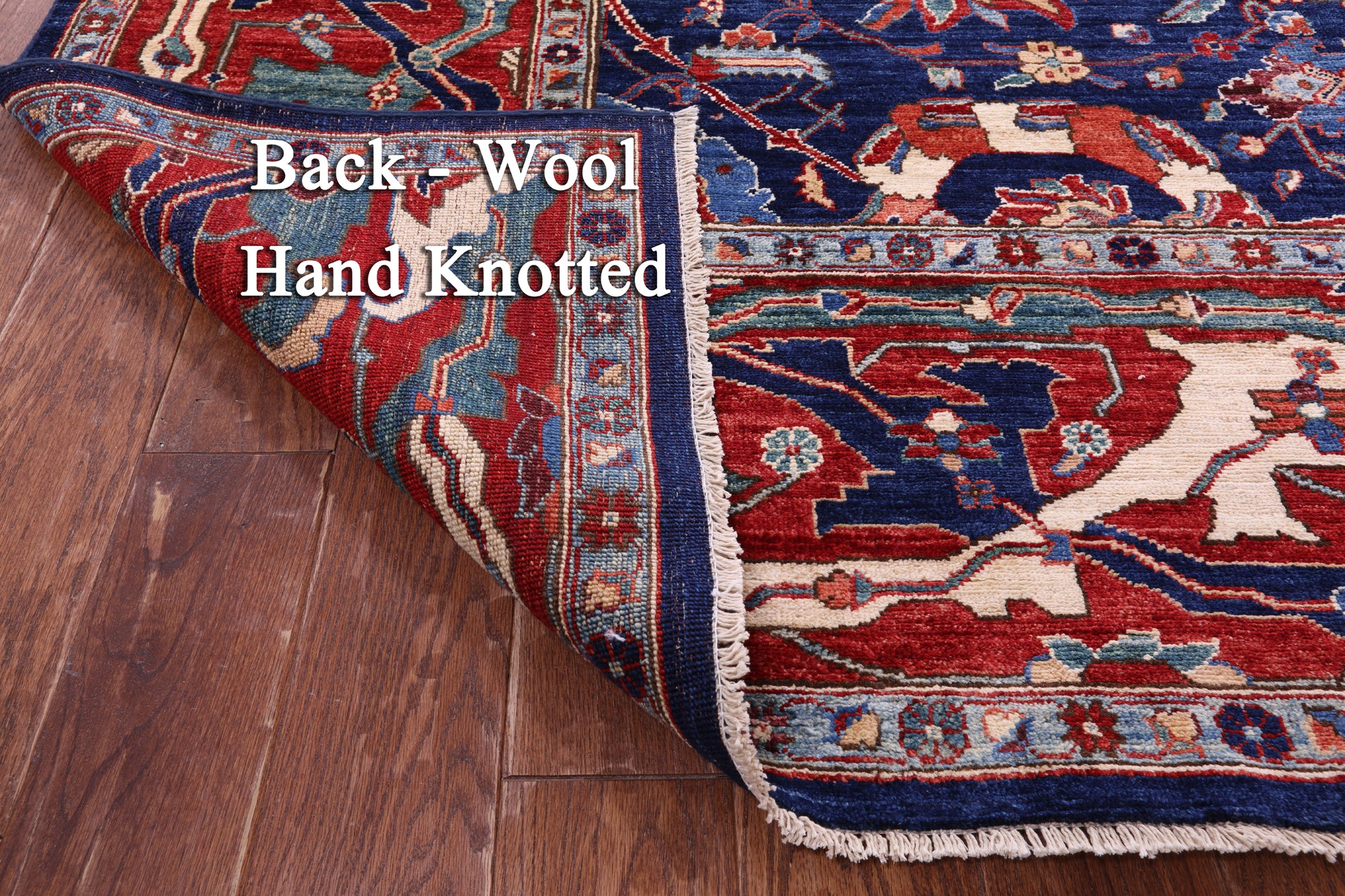 Blue Persian Fine Serapi Handmade Wool Rug - 10' 11" X 16' 7" - Golden Nile