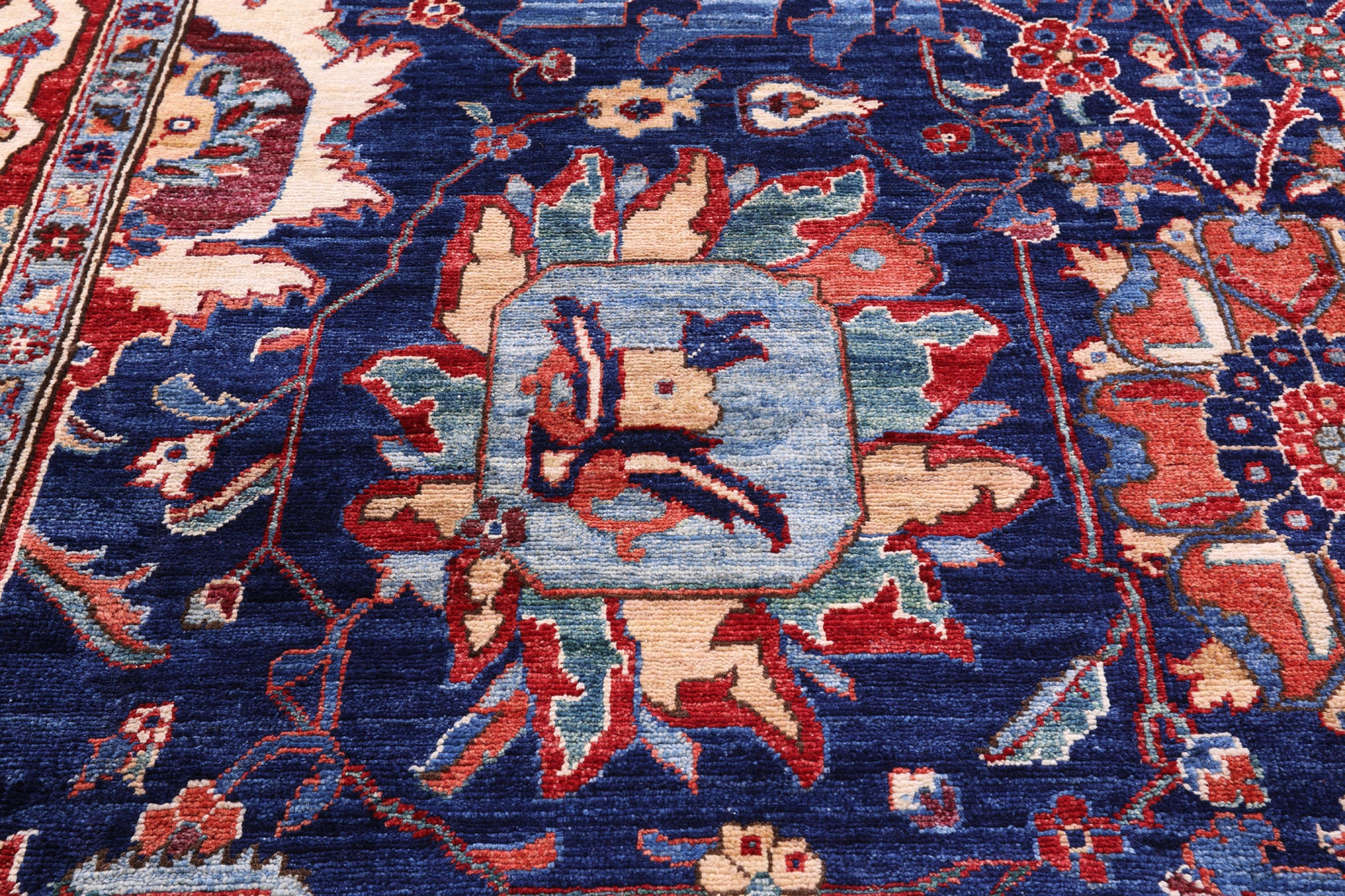 Blue Persian Fine Serapi Handmade Wool Rug - 10' 11" X 16' 7" - Golden Nile