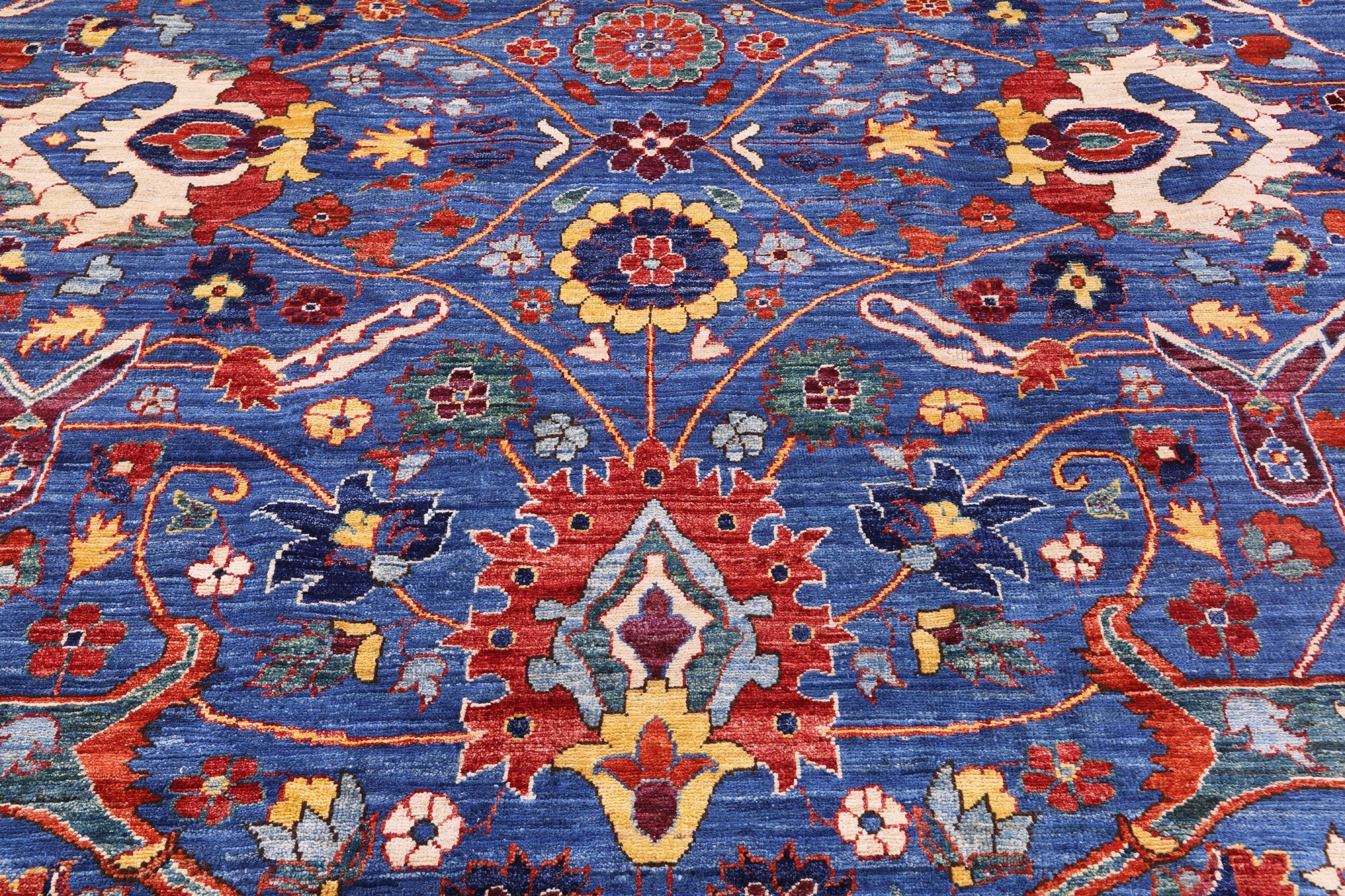 Blue Persian Fine Serapi Hand Knotted Wool Rug - 9' 11" X 13' 9" - Golden Nile
